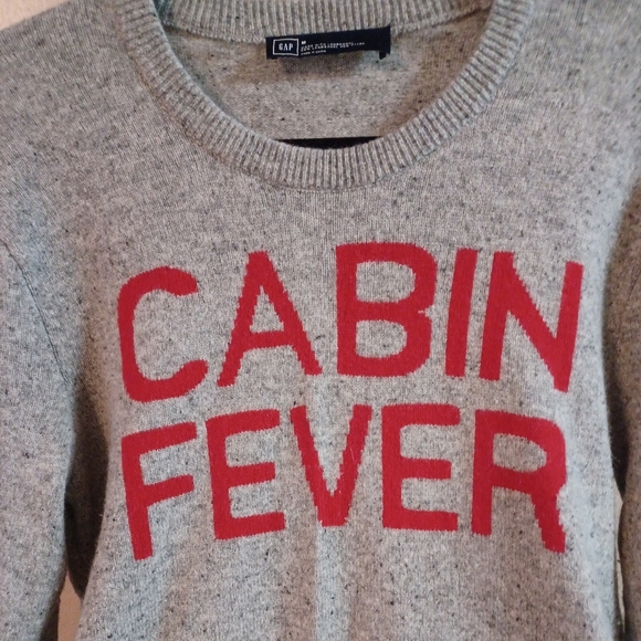 GAP Men's Medium Cabin Fever Lamb'sWool Blend Gray/Red Sweater - Picture 7 of 10